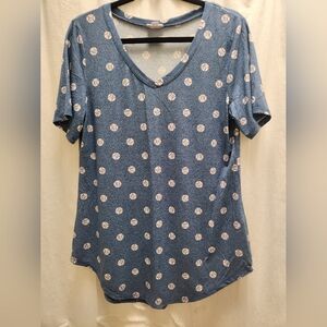 LULAROE Classic Light Blue Tee Baseball Pattern Sz S